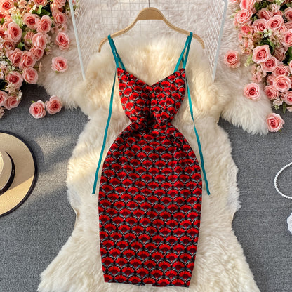 Floral skirt sexy backless slim Hip Wrap Dress  2822
