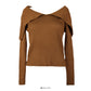 French minority design, one line shoulder with clavicle exposed, short long sleeve T-shirt  2083