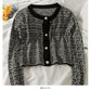 Korean Vintage round neck pearl single breasted plaid sweater  2030