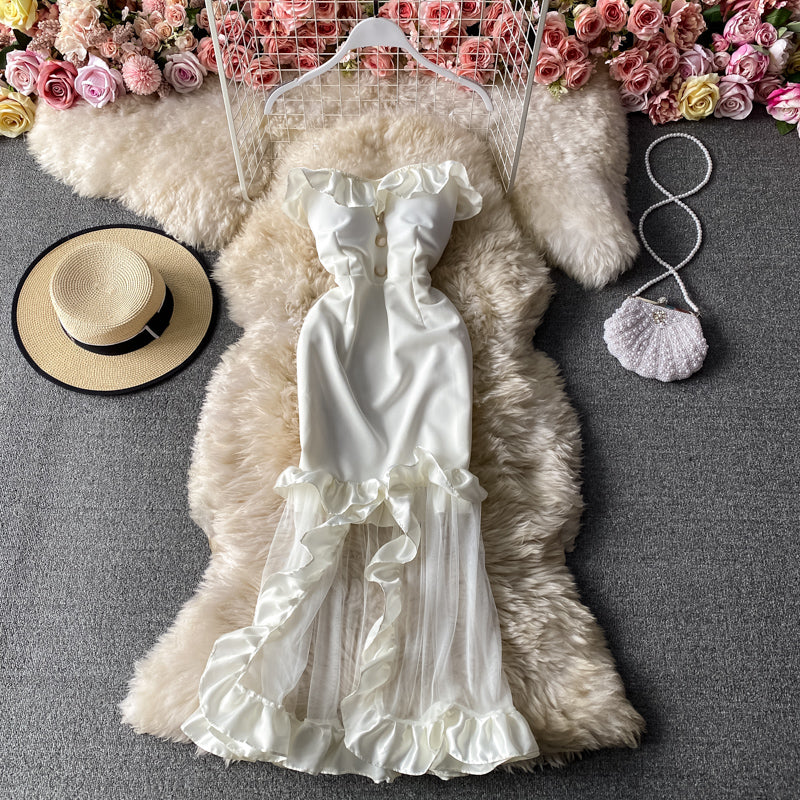 Sexy trägerloses Fischschwanzkleid 3289 mit sichtbarer Schultertasche und Hüfte
