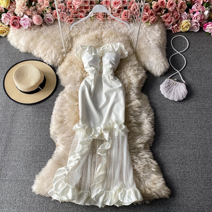 Sexy trägerloses Fischschwanzkleid 3289 mit sichtbarer Schultertasche und Hüfte