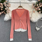 French V-neck single breasted top  1618