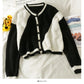 Korean contrast stitching short single breasted outer sweater  2045