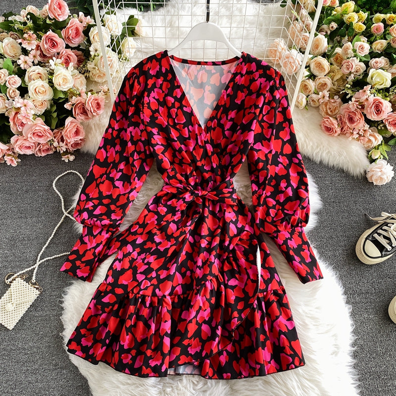 Temperament bandage waistband slim floral skirt A-line skirt  3150