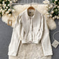 Women's Scarf Collar long sleeve single car leather coat  1510