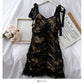 French lace stitched double layer backless suspender dress for women  2696