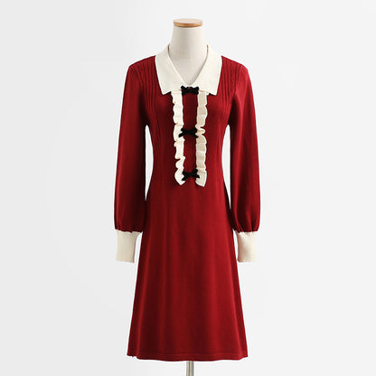 Red dress, knitted dress, small and thin, with a bottomed skirt inside  2441
