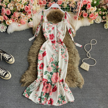 Printed fishtail skirt with slim waist and high height  2800