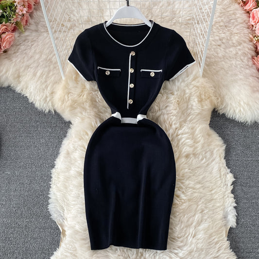 Slim round neck knitted Hip Wrap Dress  2975