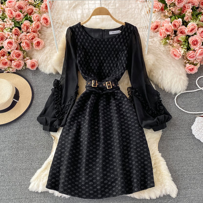 Round neck waist Ruffle Dress  3003
