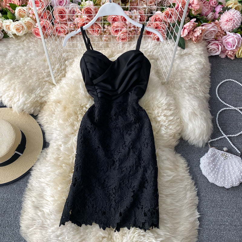 Sexy low cut suspender strapless dress  3283