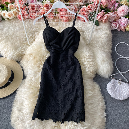 Sexy low cut suspender strapless dress  3283