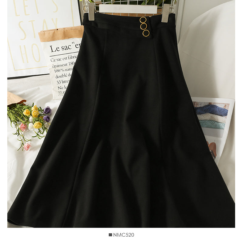 High waist three button thickened large swing skirt  2520