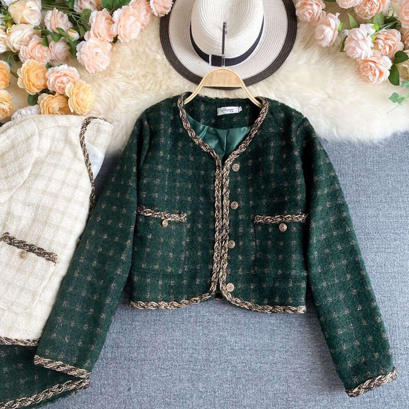 Jacket female autumn versatile slim retro tweed  1491