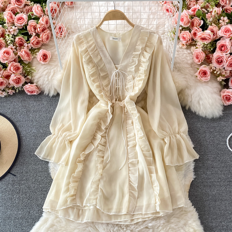 Long Sleeve Ruffle V-neck dress  3079