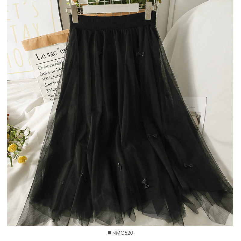 Jupe mi-longue taille haute avec nœud tridimensionnel 2564
