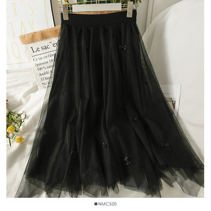 Jupe mi-longue taille haute avec nœud tridimensionnel 2564