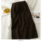 Hong Kong style retro vertical stripe elastic waist thin split one-step skirt  2519