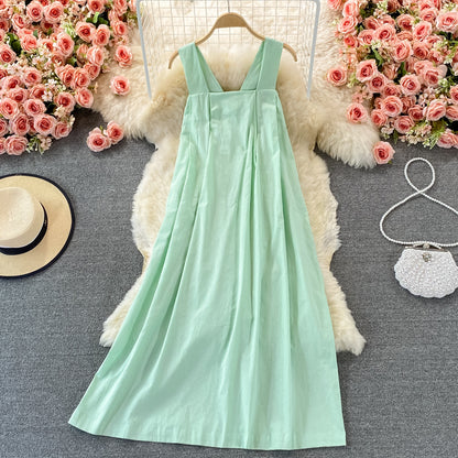 Light cooked wind loose large swing suspender skirt  2905