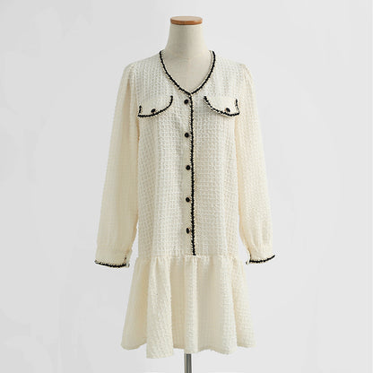 Long sleeves show thin temperament, small black skirt reduce age, foreign style tea break  2427