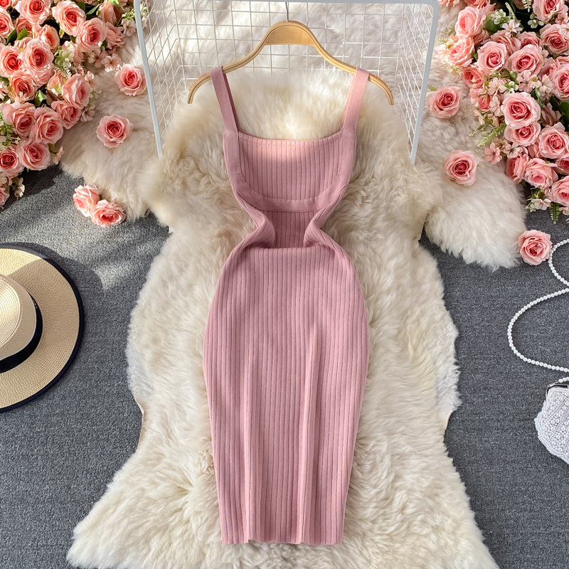 Knitted suspender fashion tight and thin Hip Wrap Dress  2823