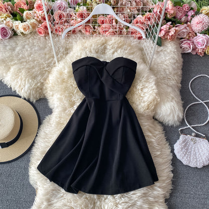 Low cut Strapless A-line skirt suspender dress  2928