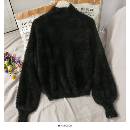 Herbst und Winter süßer und vielseitiger Pullover mit halbhohem Kragen und langen Ärmeln 1922