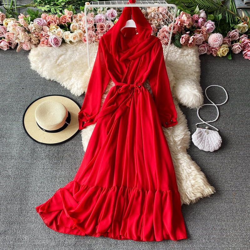 Chiffonkleid mit weitem Rock 3028