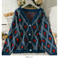 Hong Kong Style Vintage diamond check single breasted cardigan sweate  1946