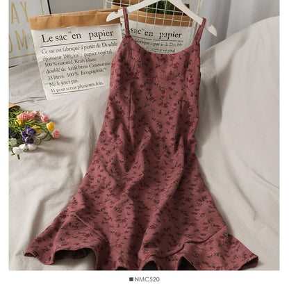 Sweet printed corduroy high waist medium length beautiful back dress for women  2675