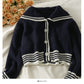 Korean stripe large lapel single breasted short cardigan sweater  2051