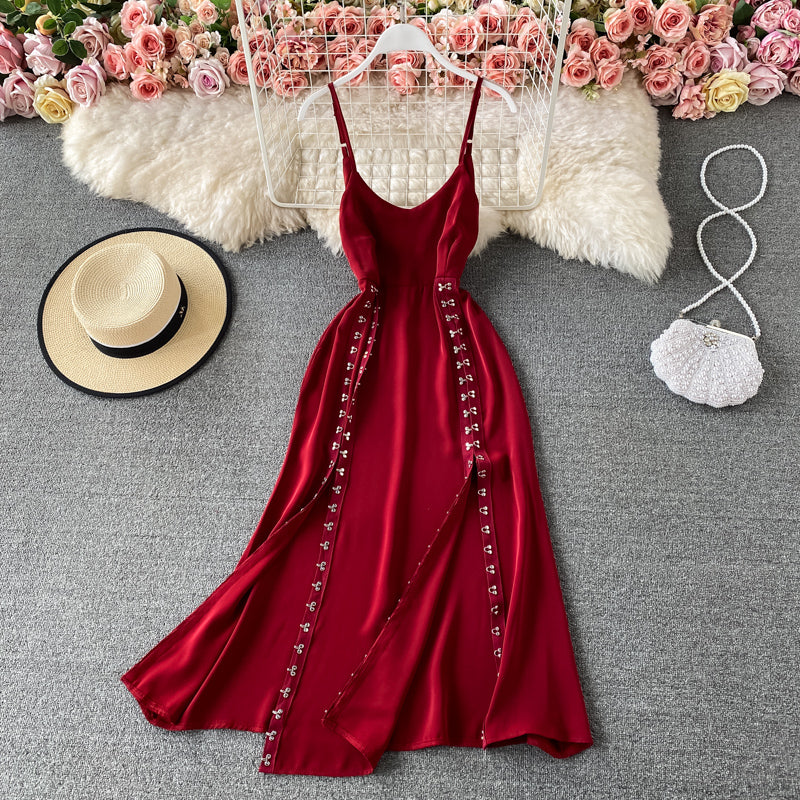 Sexy split suspender skirt high waist slim dress  3306