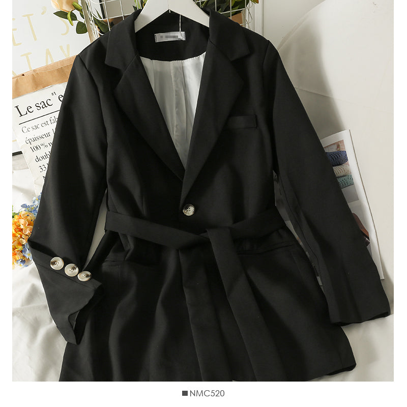 Bow tie tie high waist two button small suit women's medium and long coat  2096
