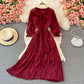 Rundhals-Chiffon-Faltenkleid mit Blumenmuster 3364