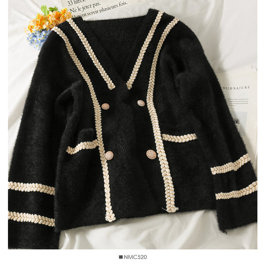 Sweater women's autumn double breasted long sleeved jacket  1860