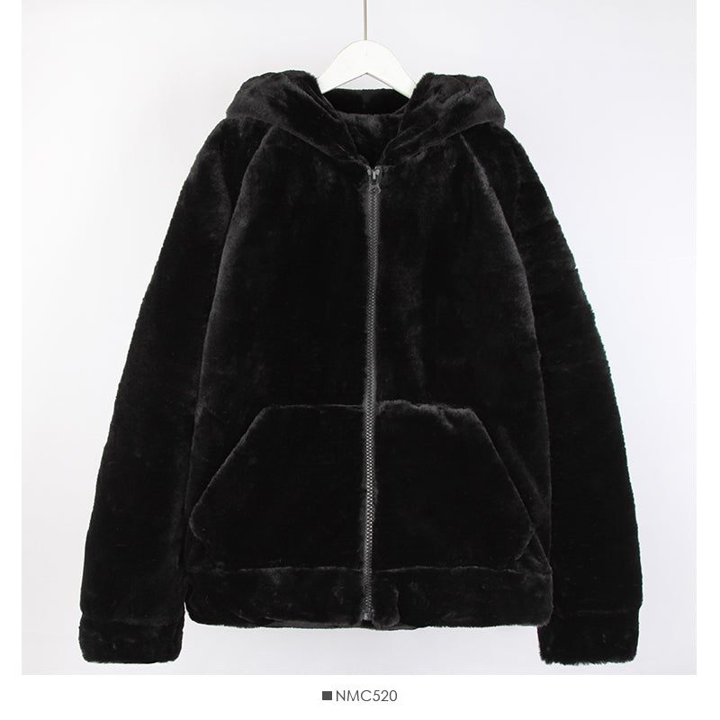 Korean loose and thin large pocket hooded Plush warm coat for women  2120