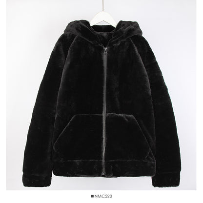 Korean loose and thin large pocket hooded Plush warm coat for women  2120