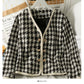 Thousand bird lattice loose small coat women's autumn long sleeve versatile top  2105