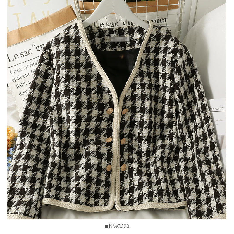 Thousand bird lattice loose small coat women's autumn long sleeve versatile top  2105