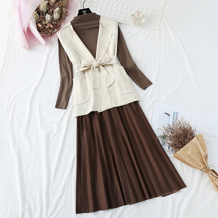New bottomed shirt temperament pleated skirt three piece set  2206