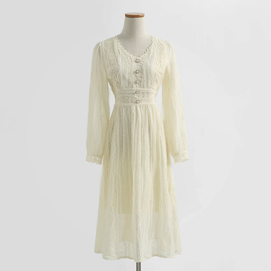 New women's skirt retro stitching lace fairy skirt temperament gentle dress  2247