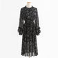 Chiffon pleated skirt, fungus floral dress, slim dress, lady dress  2432