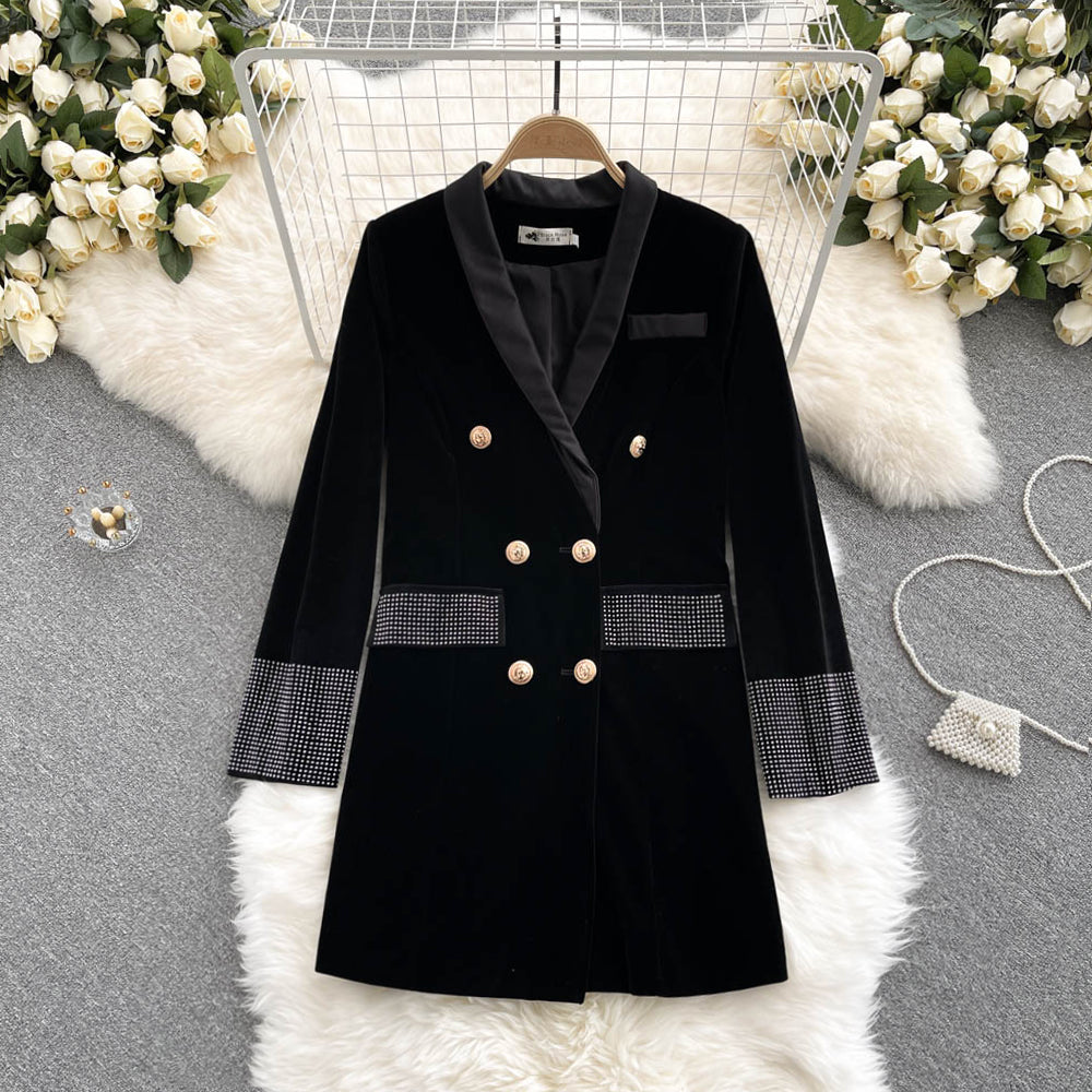 High end goddess suit collar velvet dress  1534