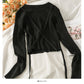 Korean bow tie tie short versatile long sleeve Pullover Top  1981