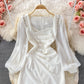 Robe à col carré à manches bouffantes de style rétro français coréen 2866
