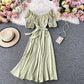 French retro square neck bubble Short Sleeve Dress  2877
