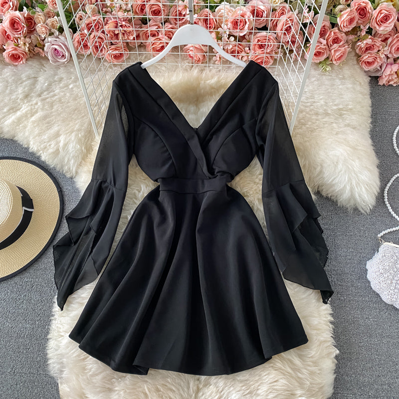 Sexy low cut deep V-neck dress with slim waist  3305
