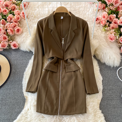 Celebrity temperament suit skirt slim and slim zipper design  2921