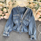 Jeansjacke Damendesign Sense Heavy Industry Nail Bead V-Ausschnitt Slim Fit 1489