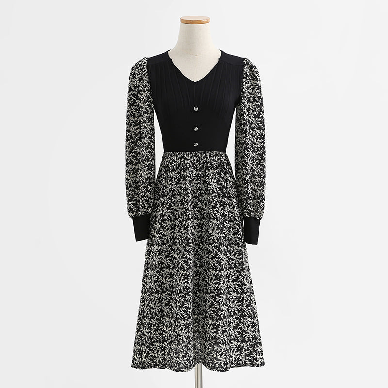 New Retro long skirt stitched black knitted skirt premium skirt  2255